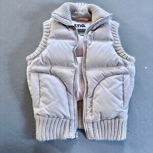 TNA Vintage Down Fill Puffer Vest Down Right Toasty Tan XS Knit